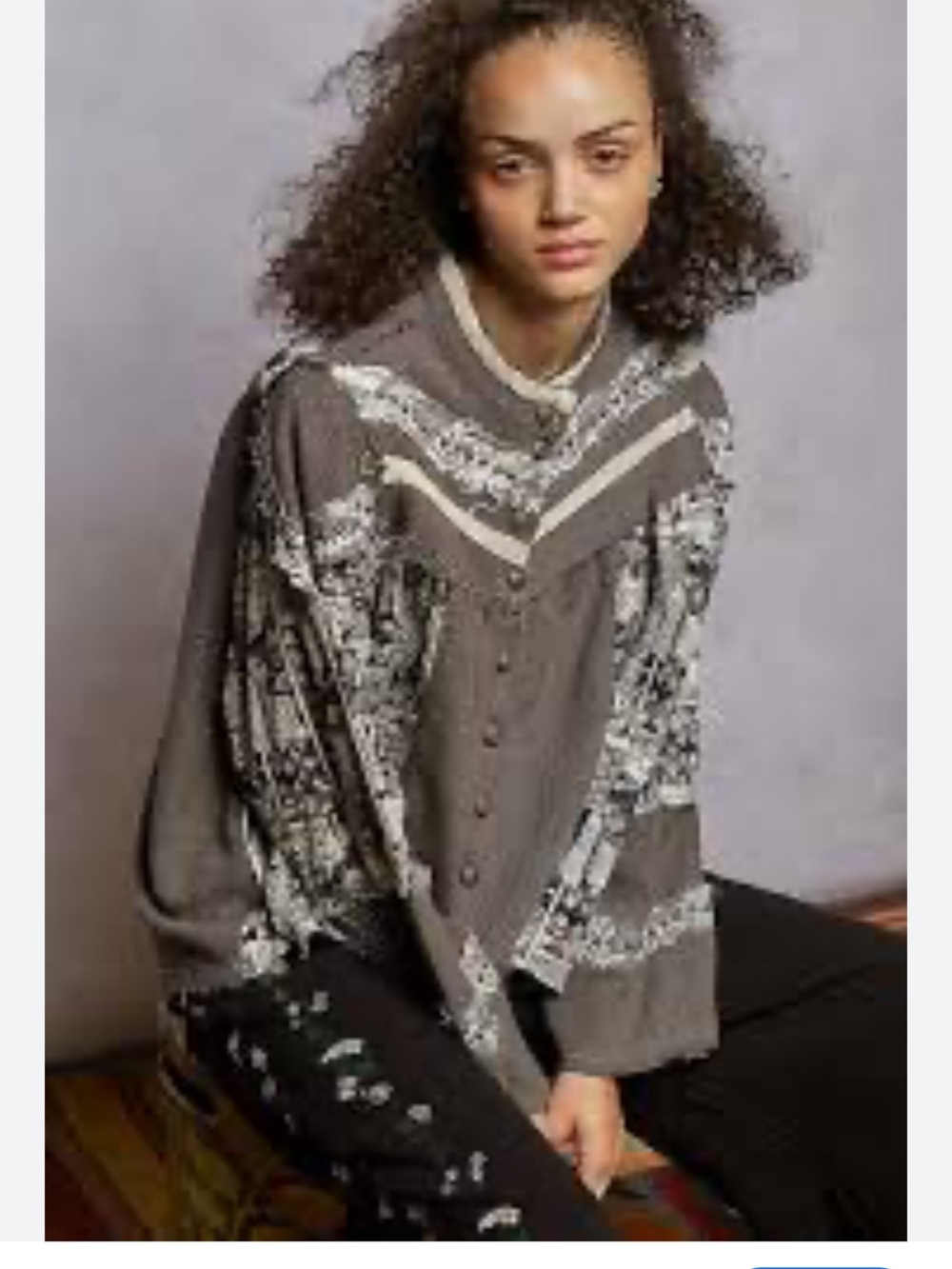 POL Button-Down Shirt Jacket in Gray and White Floral Print waffle NEW small